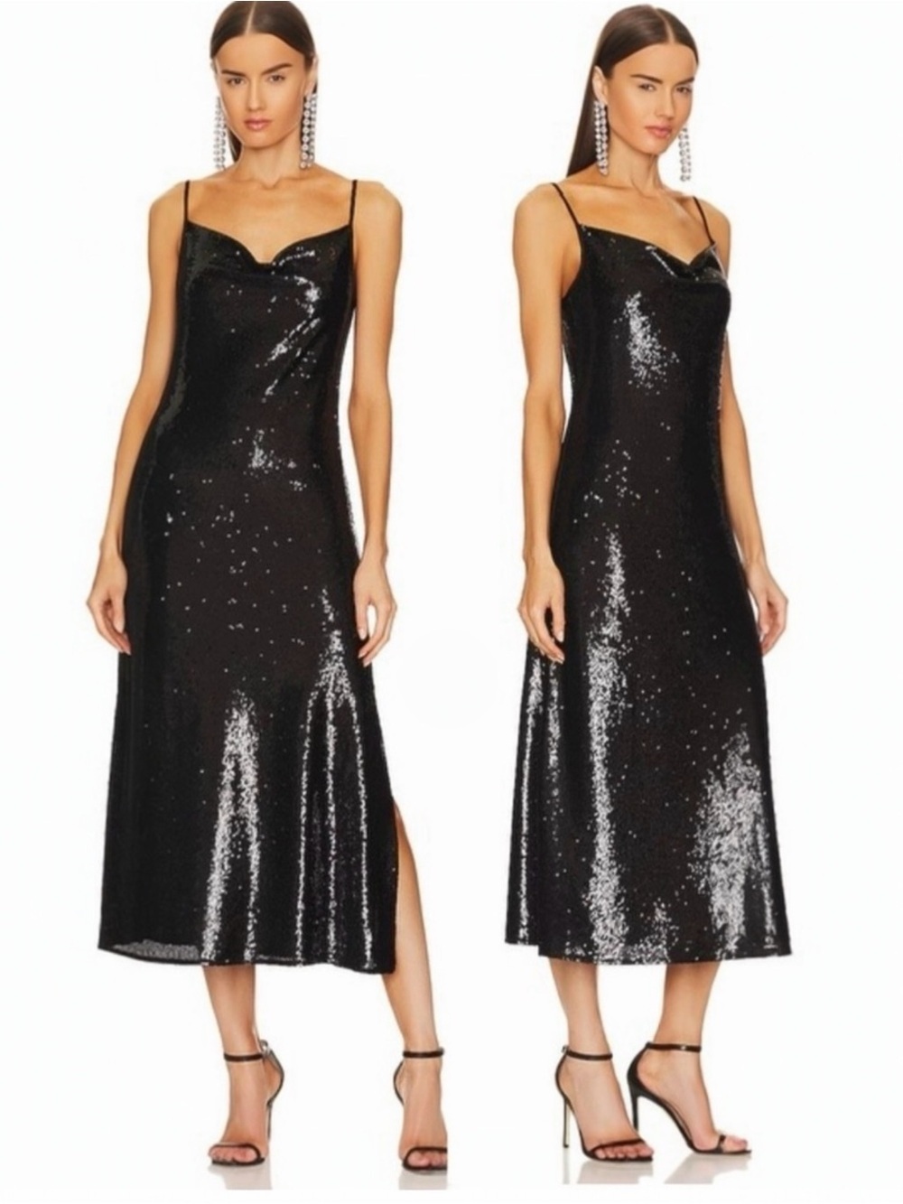 ALLSAINTS Hadley Women’s Sequin Cowl Neck Slip On Evening Midi Dress Size 8 NEW